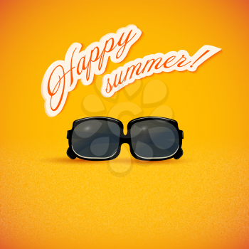 Bright yellow background. Sunglasses. Grunge. Vector illustration.