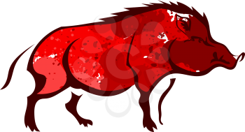 Red wild boar isolated on white background. Watercolor. Vector illustration.