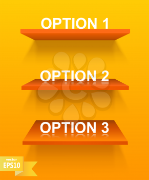 Empty orange shelf on a yellow background. The elements of your design. Vector illustration