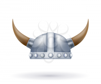 Metal viking helmet with horns on a white background. Vector illustration