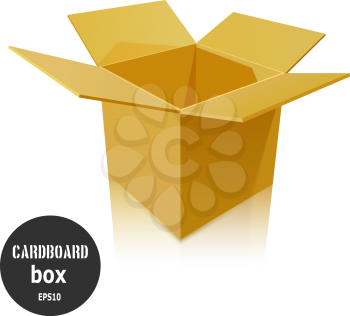 Open empty cardboard box  illustration, isolated on white background. Vector illustration