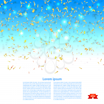 Festive banner with confetti on a blue background. Vector illustration.