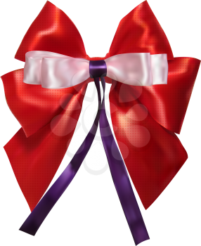 Red, lush satin bow and pink bow isolated on a white background. Design your gift products. Vector illustration.