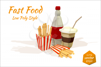 Set of fast food items. Low Poly Style. Vector illustration