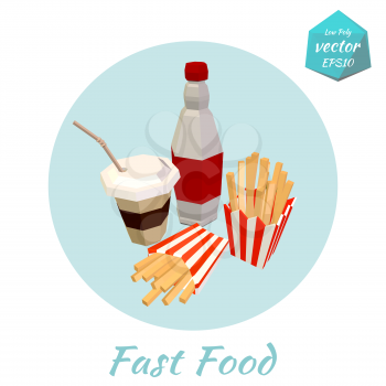 Icon of fast food items. Low Poly Style. Vector illustration