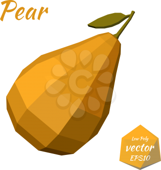 Pear isolated on a white background. Low poly style. Vector illustration.