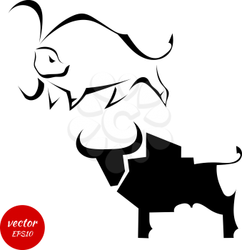 Set silhouette of a bull isolated on white background. Vector illustration.