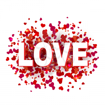 Sign of love with multicolored hearts on a white background. Vector illustration