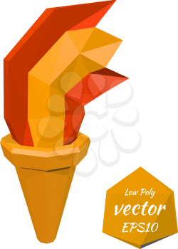 Torch with the flame on a white background. Low poly style. Vector illustration