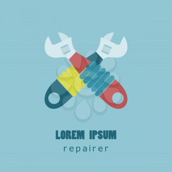 Flat style logo for the repairman. Repair work. The sign shop. Vector illustrations. Simple 
execution and editing.