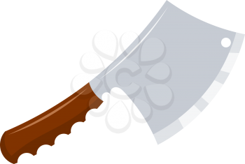Kitchen cleaver cutter with wooden handle and sharp steel blade. Vector Cartoon Illustration.
