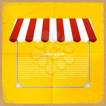 Striped awning on a yellow background. Vintage Card. Vector illustration
