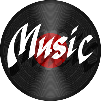 Record music. Plastic musical plate on a white background with the word MUSIC. Record 
music disc isolate. Stock vector