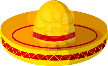 Colored Cartoon sombrero on a white background. Isolate. Wide-brimmed hat - element of 
the national Mexican clothing. Stock vector
