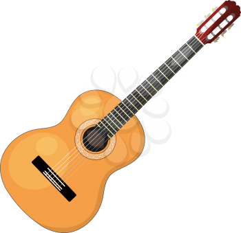 Musical instrument - acoustic cartoon guitar with strings on a white background. Isolated object. Stock vector illustration