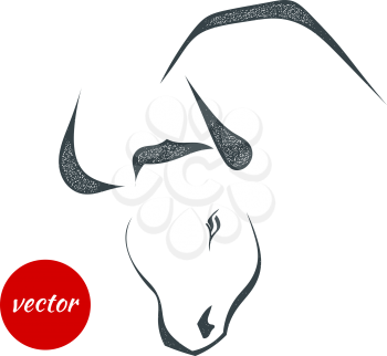 The black silhouette of a bull's cow head on a white background. Stock vector illustration.