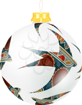 Vector Christmas decoration made from tribal birds shapes. Original circle element. Simple 
decorative color illustration for print. Christmas ball with birds Tribal pattern