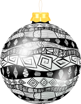 Vector Christmas decoration made from tribal shapes. Original circle element. Simple 
decorative color illustration for print. Black Christmas ball with Tribal pattern