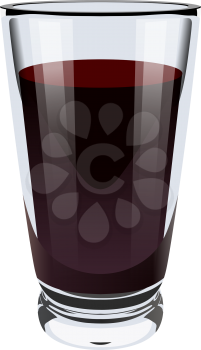 Vector realistic illustration of a high glass glass with dark liquid. Image of wine, coca cola, 
cocktail, juice. Isolated object on a white background. Design element