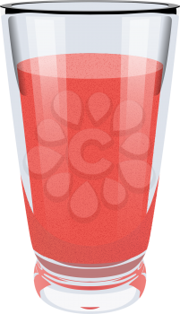 Vector realistic portrayal of high glass cup with red smoothies. Healthy eating right. Vegan breakfast. Balanced vegetarian diet food. Illustration of natural food.