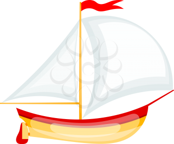 Vector illustration of a small sailing yacht. Cartoon yacht on white background. Isolated object