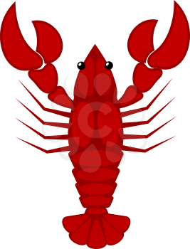 Vector illustration of a red lobster on a white background. Cartoon style food. Animal world 
of the sea.