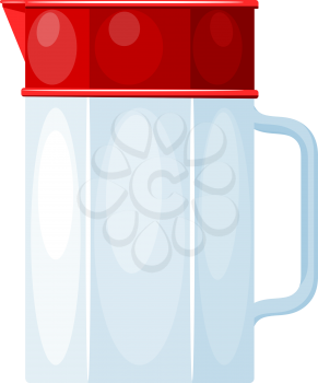 Modern glass decanter with a red cap on a white background. Stock vector illustration