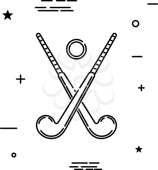 Abstract vector illustration of a hockey stick and ball for field hockey. Trend flat linear 
icon on white background. Line style sports symbol