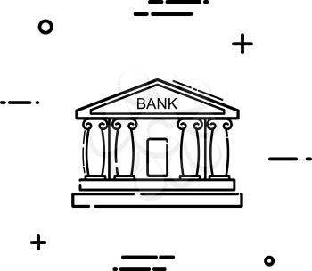 Linear bank icon on a white background. Simple line drawing of a bank building with 
columns. Vector illustration