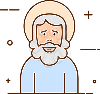 Abstract vector illustration of a traditional god with a halo and a beard. Religious 
symbol in a line style on a white background