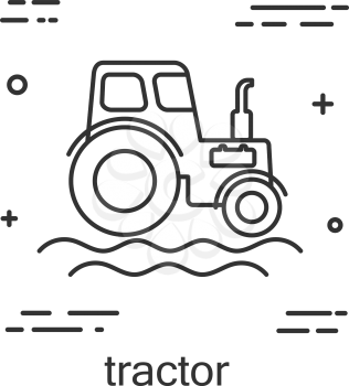 Tractor in a linear style. Line icon isolated on white background. Vector illustration.