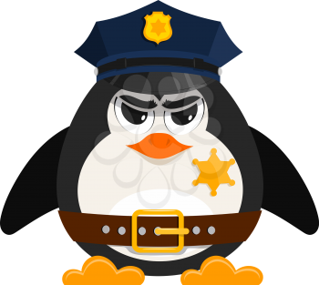 Cartoon cop on a white background. Cartoon style penguin policeman. Vector illustration