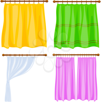 A set of cardboard colored image of window curtains on a white background. Simple 
blind, an element of decor. Vector illustration