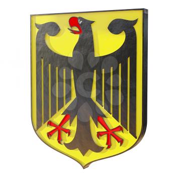 3D illustration of the simole of Germany. German coat of arms on a white background. 
National symbol, eagle. Stock illustration