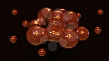 Abstract cinnamon spherical forms on a dark background.3D render. Illustration of milk chocolate particles.