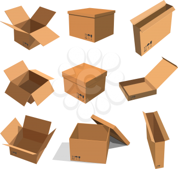 Set of paper yellow boxes for packing goods on a white background. Vector illustration of a flat style boxes for design