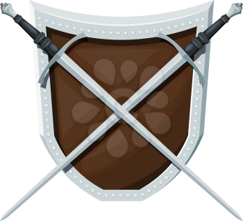 Two knight of the crossed sword in the background of the shield. Vector illustration