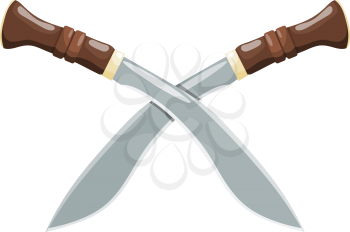 Color image of two crossed knives on a white background. Vector illustration of combat knives