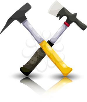 Color image of a set of hammers on a white background. Vector illustration of a set of hammers in Cartoon style