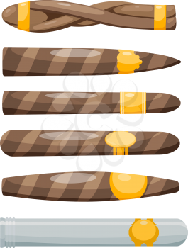Set of cigars on a white background in the style of a cartoon. Vector illustration