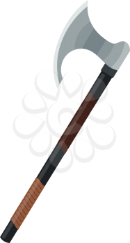 Simple battle ax on a white background. Vector illustration of a carton style ax with a wooden handle
