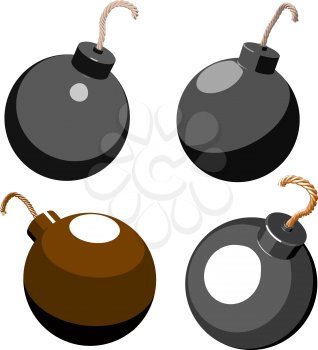 Vintage round bomb with a wick on a white background. Vector illustration