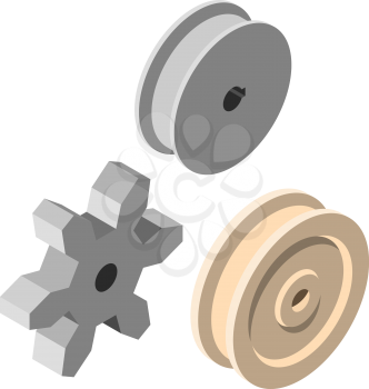 Set Steel round block and gear in isometric style on a white background. Vector illustration