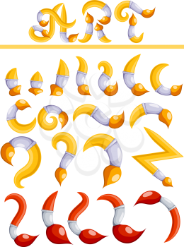 Color image of different brushes in different poses. Vector illustration of a set of mad brushes on a white background.