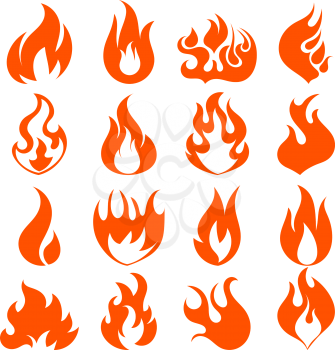 Cartoon Fire Flames Set Light Effect for Web, Game Design Flat Style. Vector illustration