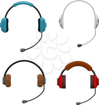 Set of icons for the headset. Cartoon set of headphones vector icons for web design, isolated on white background. Vector illustration of a medium of communication