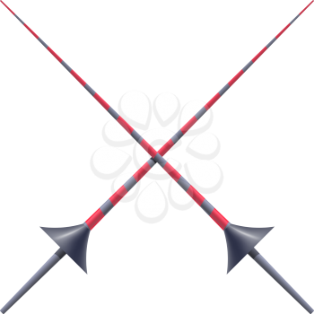 Two knightly spears on a white background. Vector illustration of a heraldic sign - crossed spears for a tournament. Cartoon illustration