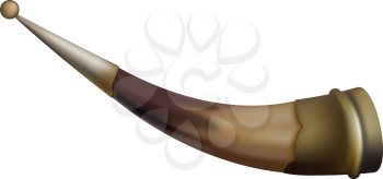 Color image of a traditional Caucasian cup made from a bull's horn in a cardboard style on a white background. Vector illustration of a wine cow horn