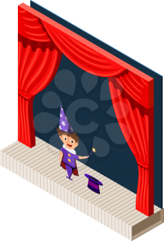 Abstract theater on a white background. Stage and backstage theater in trend isometric style. Vector illustration