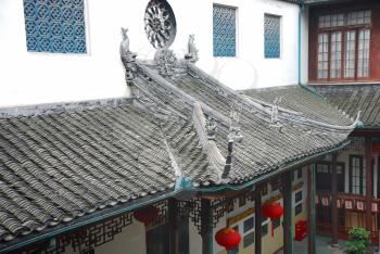 Old tiled roof of ancient chinese house